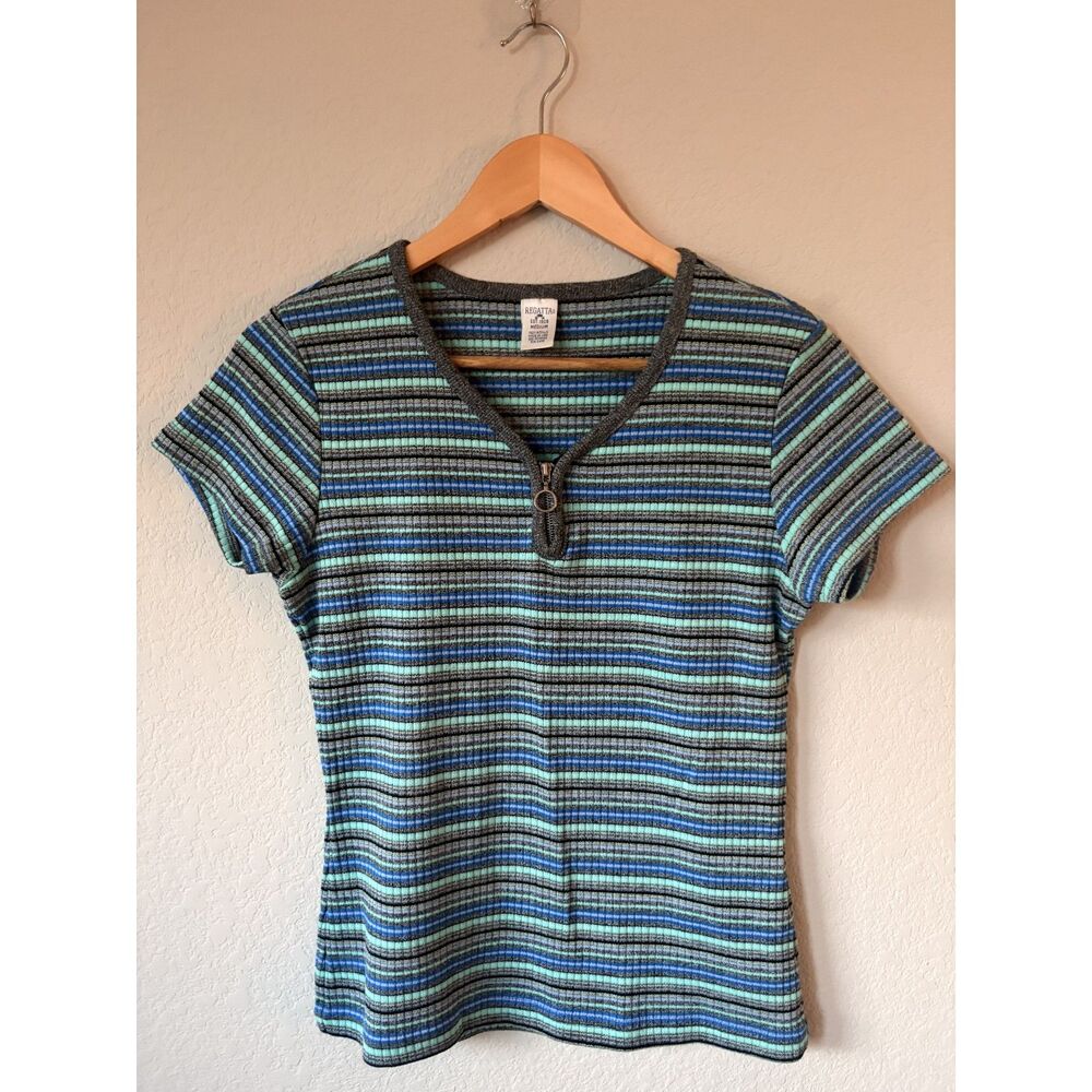 Regatta Y2K 90's Style Ribbed Knit Quarter, O-Ring Zip Top, M